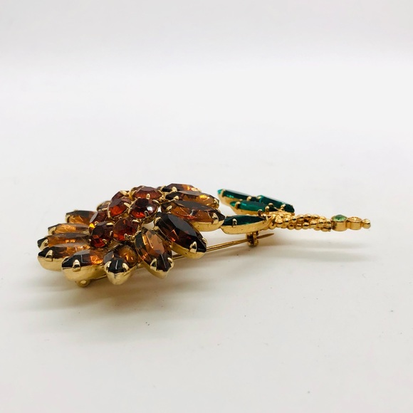 Vintage Large Flower Stem rhinestone Brooch - Picture 7 of 10